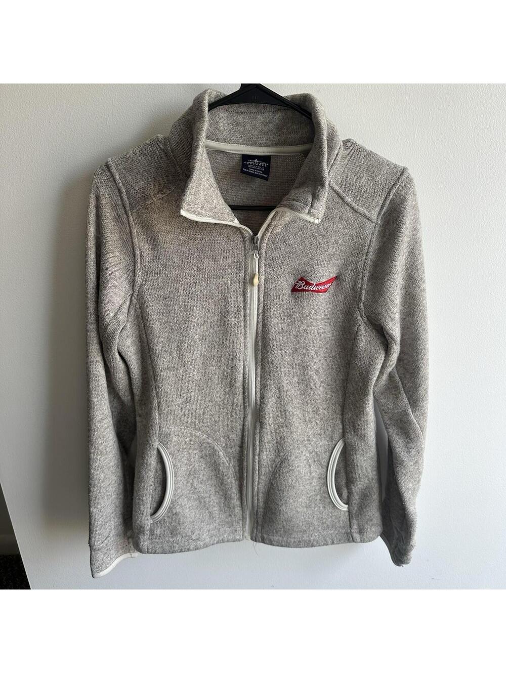 Charles River Apparel Jacket Women M Gray Budweiser Sweater Fleece Full Zip Logo